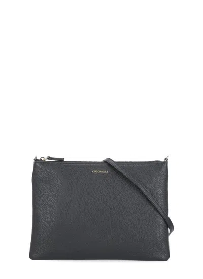 Coccinelle Textured Leather Crossbody Shoulder Bag In Black