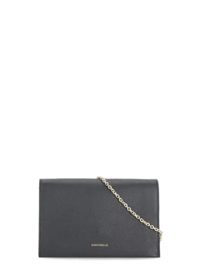 COCCINELLE BLACK PEBBLED LEATHER SHOULDER BAG