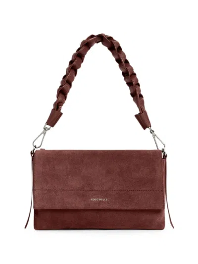 Coccinelle Boheme Braided-strap Suede Shoulder Bag In Brown