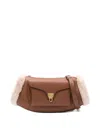 Coccinelle Structured Calfskin Shoulder Bag In Sand