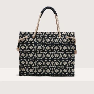 Coccinelle Monogram Jacquard Summer Fabric Handbag Never Without Bag Summer Monogram Large In Multi Noir/noir