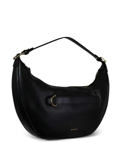 Coccinelle Borsa A Spalla In Pelle Nera Satinata Con Fibbia  In Orange