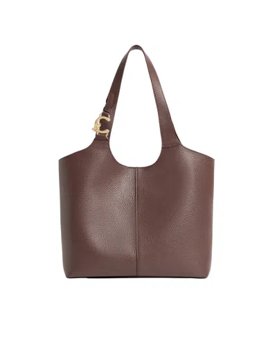 Coccinelle C-easy Grained Leather Shoulder Bag With Removable Inner Pouch In Brown