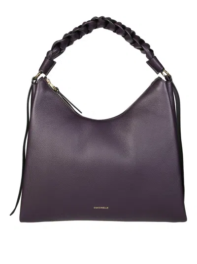 Coccinelle Braided Handle Handbag In Soft Double-grain Leather In Gray
