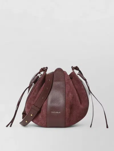 Coccinelle Bucket Bag Suede Leather Adjustable Strap In Burgundy
