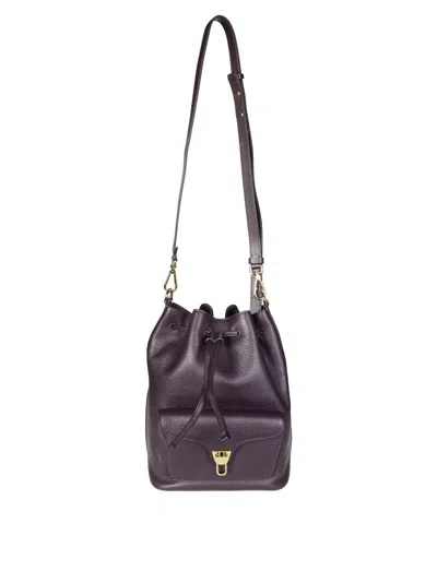 Coccinelle Bucket-style Backpack In Textured Burgundy Leather In Gray