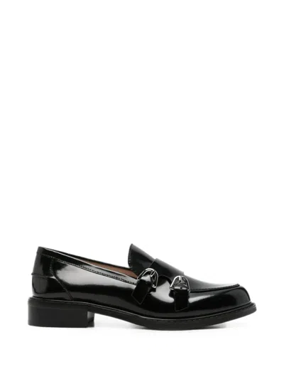 Coccinelle Buckle-detail Leather Loafers In Black