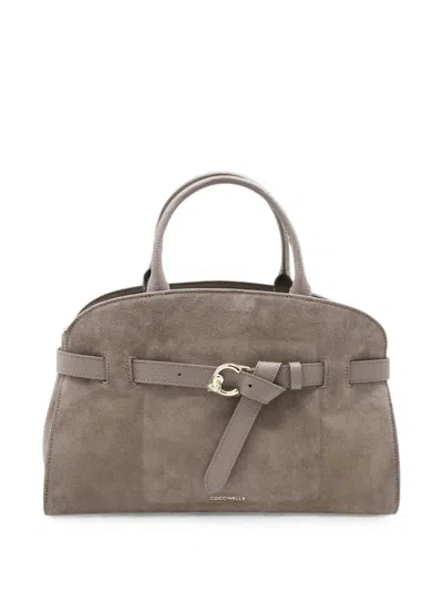 Coccinelle Buckle-detail Leather Tote Bag In Gray