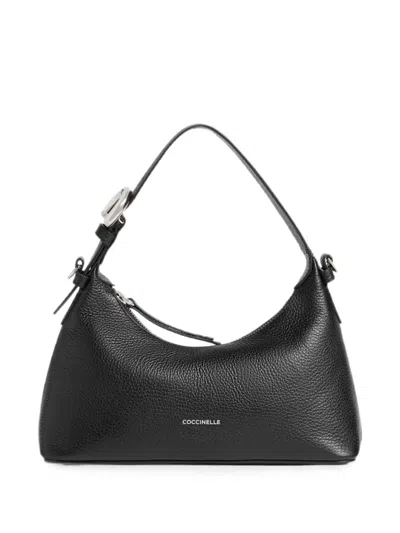 Coccinelle Buckle-detail Pebbled Leather Tote Bag In Black