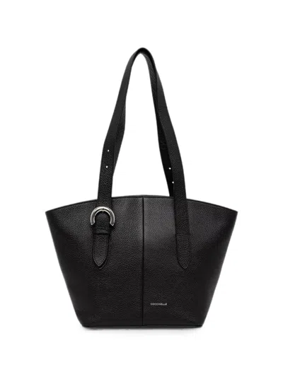 Coccinelle Buckle-detail Pebbled Tote Bag In Black