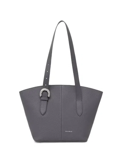 Coccinelle Buckle-detail Pebbled Tote Bag In Gray