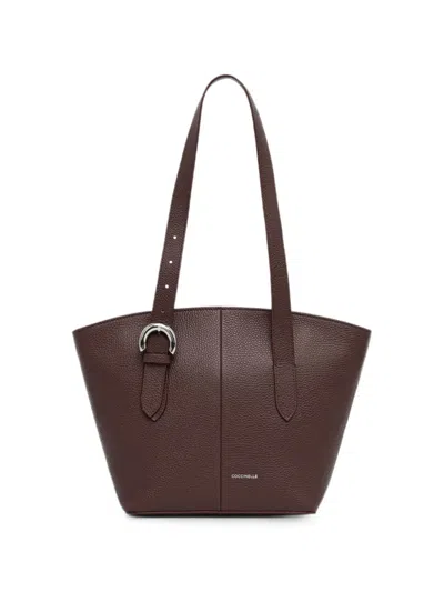 Coccinelle Buckle-detail Pebbled-leather Tote Bag In Brown