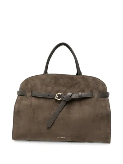 Coccinelle Buckle-detail Suede Shoulder Bag In Brown