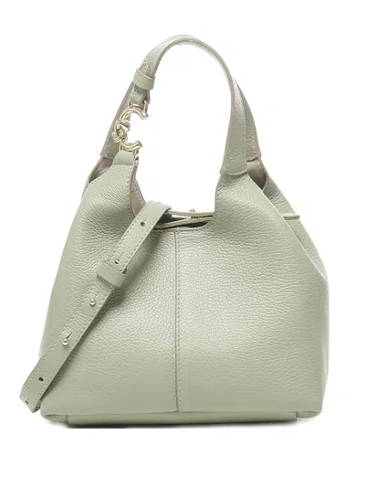 Coccinelle Button-fastening Leather Shoulder Bag In Green