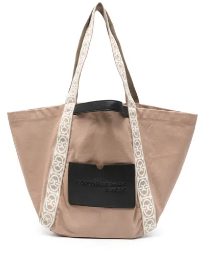 Coccinelle C-bounce Canvas Tote Bag In 褐色