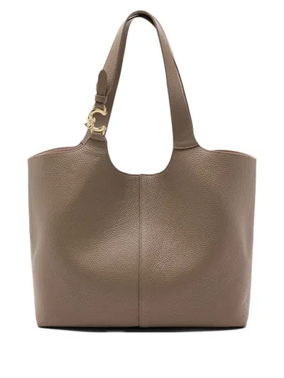 Coccinelle C-easy Buckle Leather Shoulder Bag In Brown
