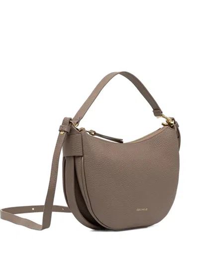 Coccinelle C-easy Curved Zip-top Tote Bag In Brown