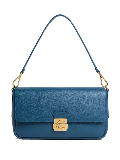 Coccinelle C-me Lock Logo-plaque Shoulder Bag In Blue