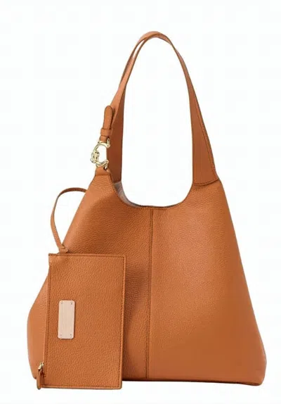 Coccinelle C-easy Metallic Detail Magnetic Leather Bag In Brown
