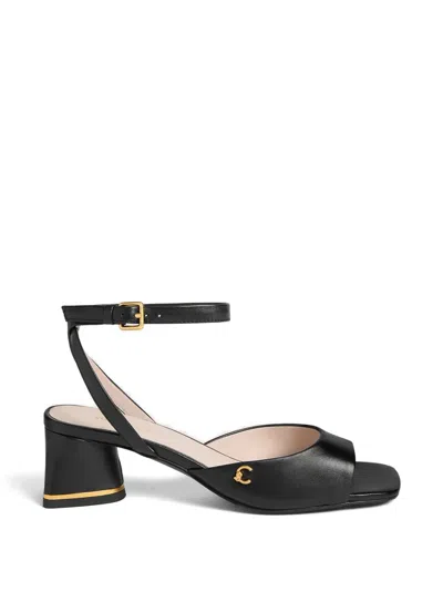 Coccinelle C-everyday Logo-plaque Ankle-strap Sandals In Black