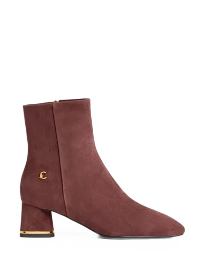 Coccinelle C-everyday Logo-plaque Leather Ankle Boots In Brown