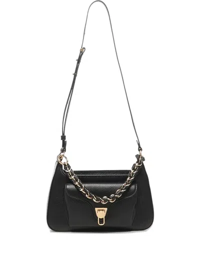Coccinelle Chain-embellished Leather Shoulder Bag In Black