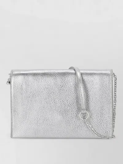 Coccinelle Chain Strap Pebbled Leather Shoulder Bag In Silver