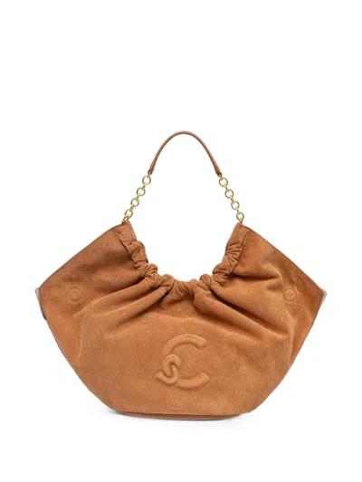 Coccinelle Chain-link Brushed-leather Shoulder Bag In Neutral