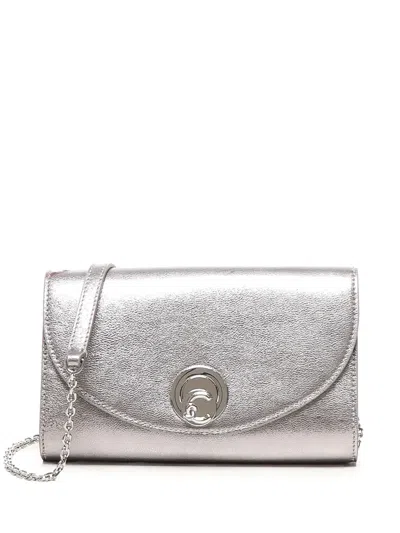 Coccinelle Circular-lock Leather Shoulder Bag In Silver