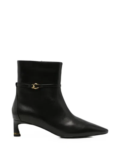 Coccinelle C-look Pointed-toe Buckled Ankle Boots In Black