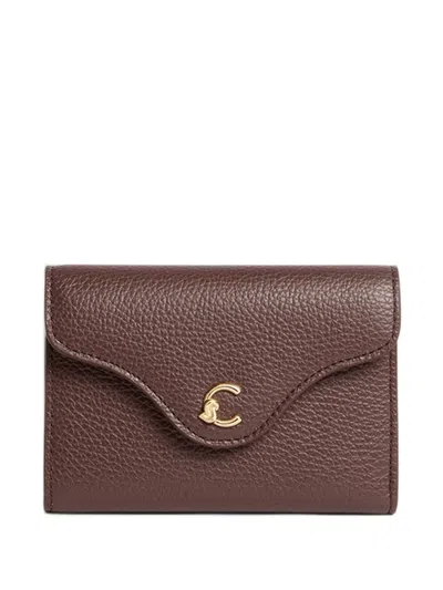 Coccinelle C-me Logo-plaque Pebbled Leather Wallet In Brown