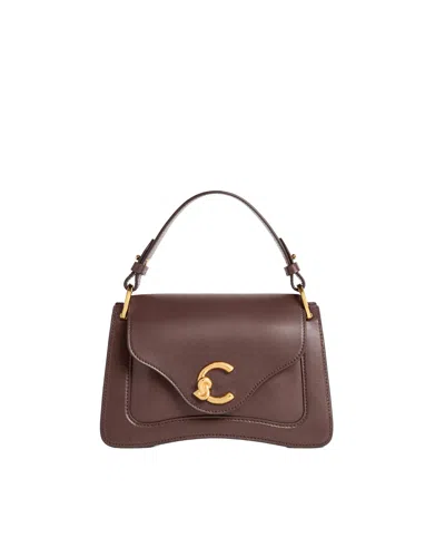 Coccinelle C-me Small Cowhide Leather Handbag With Removable Shoulder Strap In Brown