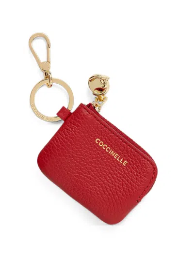 Coccinelle C-me Softy Logo-print Grained-leather Keyring In Red