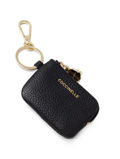 Coccinelle C-me Softy Logo-print Pebbled-leather Keyring In Red