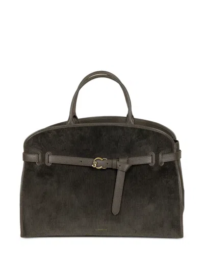 Coccinelle Corduroy-effect Buckled Tote Bag In Gray
