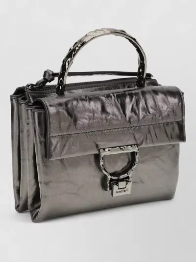 Coccinelle Crossbody Bag Metallic Finish Adjustable Strap Top Handle In Silver