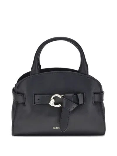 Coccinelle Curved Top Line Shoulder Bag With Buckle Fastening In Black