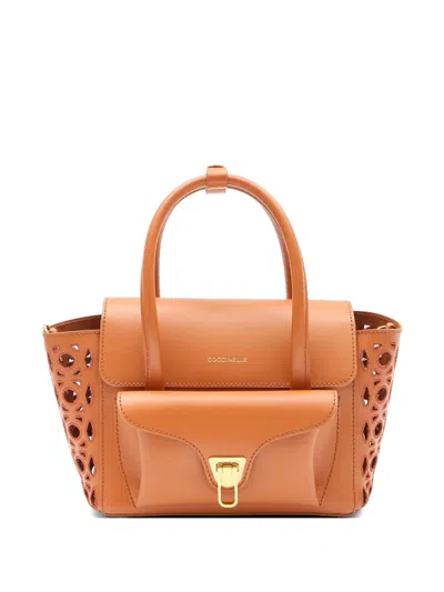 Coccinelle Cut-out Leather Tote Bag In Orange