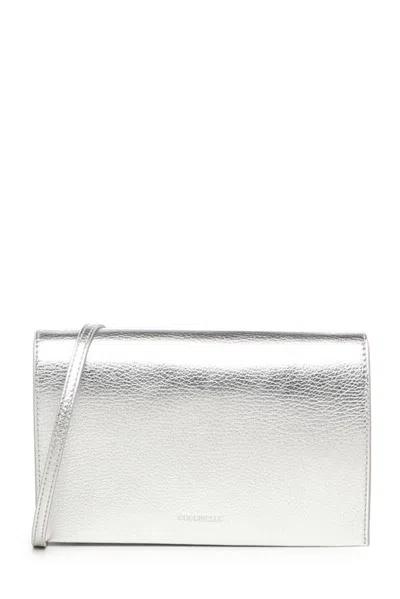 Coccinelle Dandy Foldover-top Shoulder Bag In Silver