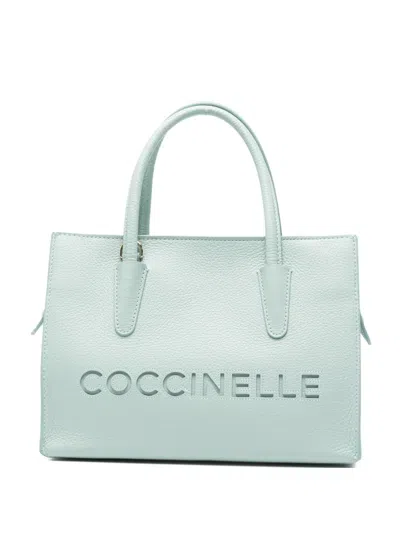 Coccinelle Debossed-logo Leather Tote Bag In Blue