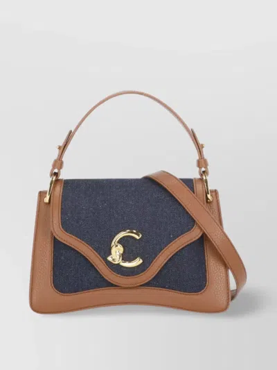 Coccinelle Denim And Leather Shoulder Bag With Gold Hardware