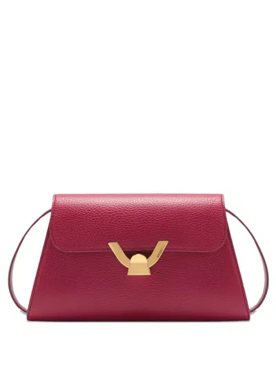 Coccinelle Dew Textured Gold-tone Shoulder Bag In Red