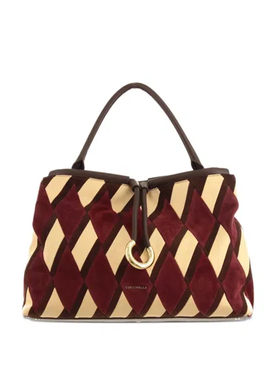 Coccinelle Diamond-pattern Leather Shoulder Bag In Red