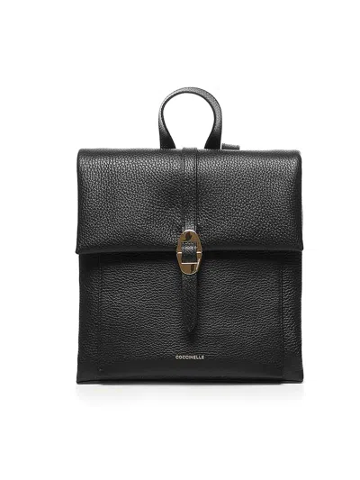 Coccinelle Dorian Leather Backpack With Grain In Black