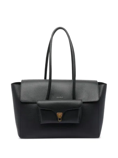 Coccinelle Double Beat Calf-leather Handbag In Black