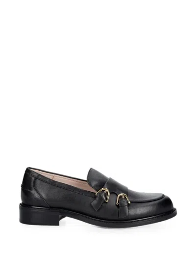 Coccinelle Double-buckle Leather Loafers In Black
