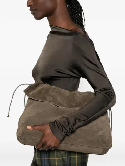 Coccinelle Drawstring Leather Shoulder Bag In Brown