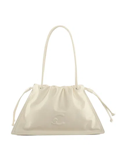 Coccinelle Drawstring Leather Shoulder Bag In Neutral