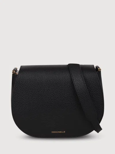 Coccinelle Eclyps Grained Leather Shoulder Bag In Black