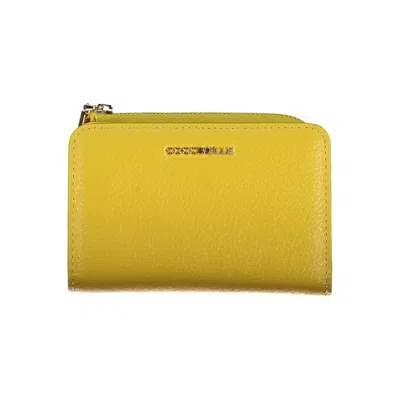 Coccinelle Elegant Green Leather Wallet With Secure Fastenings In Yellow